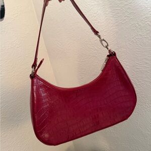 New York & Company Red Croc-Texture Shoulder Bag